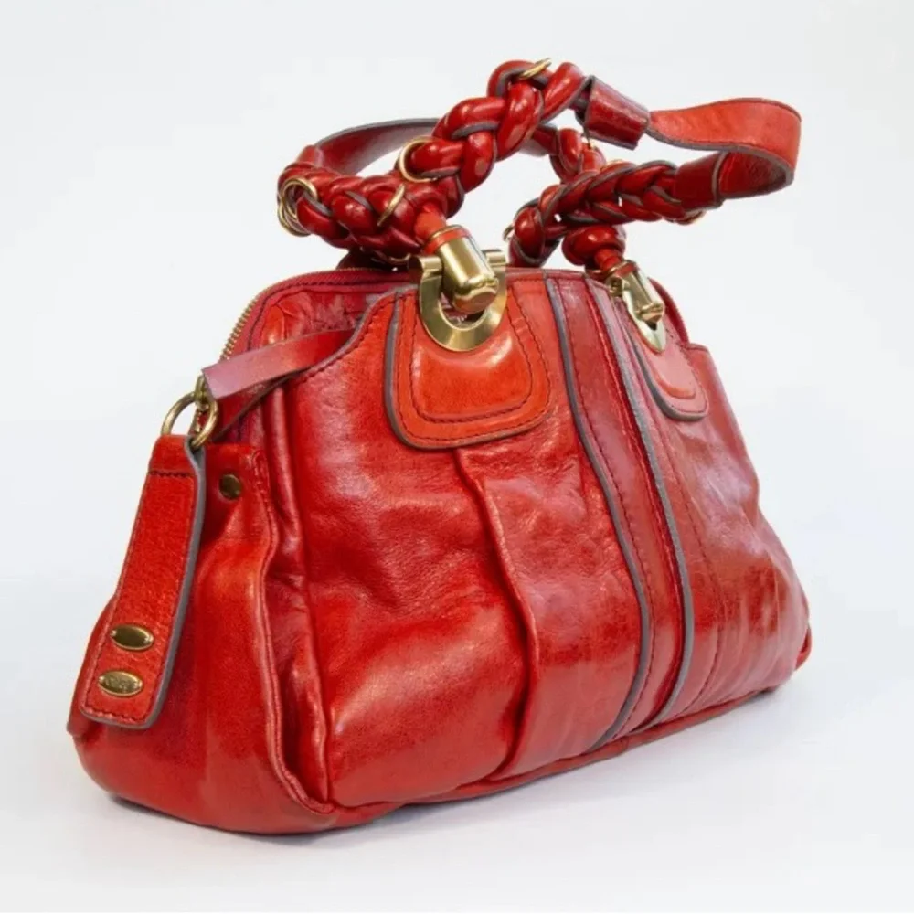Chloe Burnt Orange Leather Satchel with Braided Straps - Picture 6 of 16